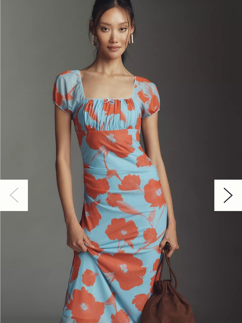Maeve Anthropologie Puff-Sleeve Square-Neck Mesh Midi Dress
